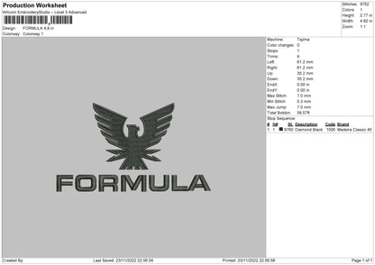 Formula Embroidery File 6 sizes