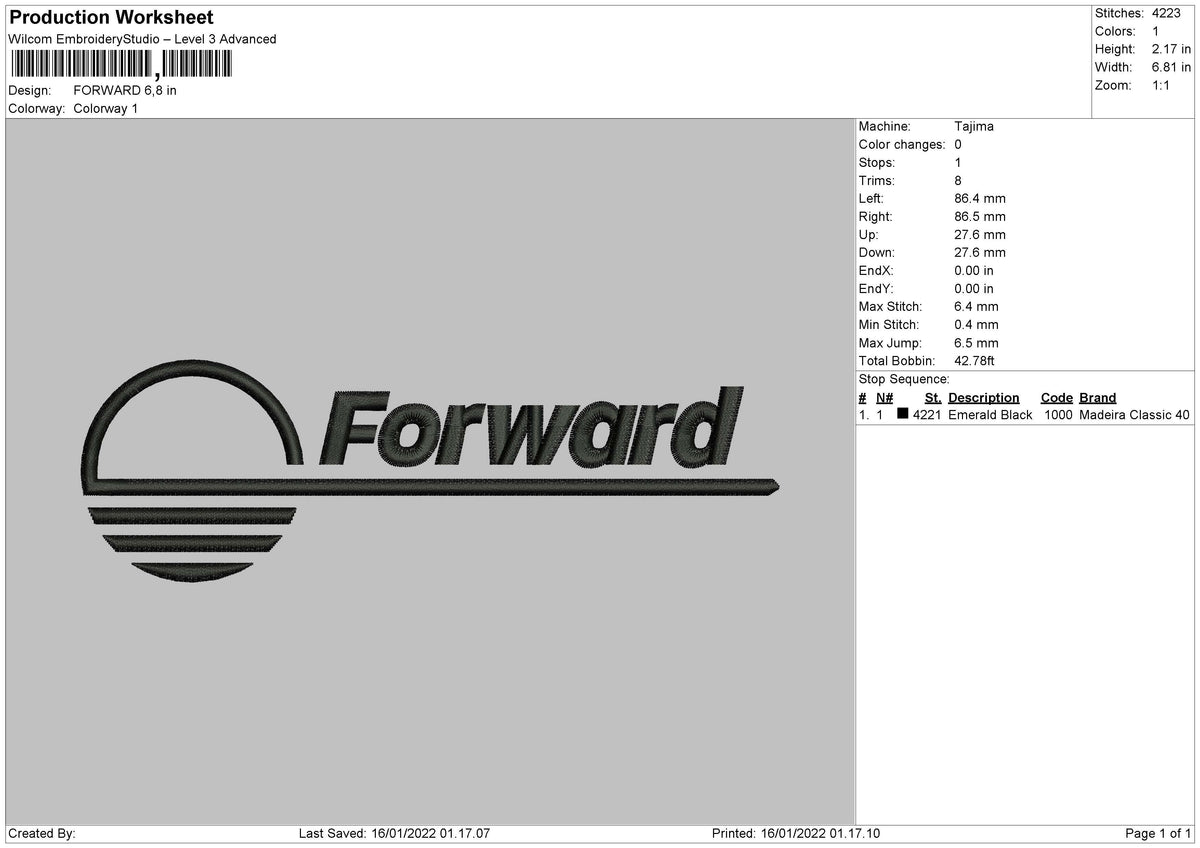 Forward Embroidery File 4 size