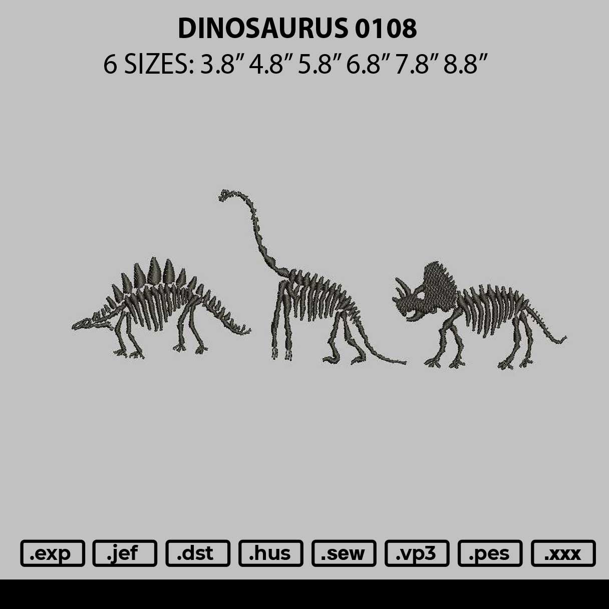 Dinosaurus 0108 Embroidery File 6 sizes