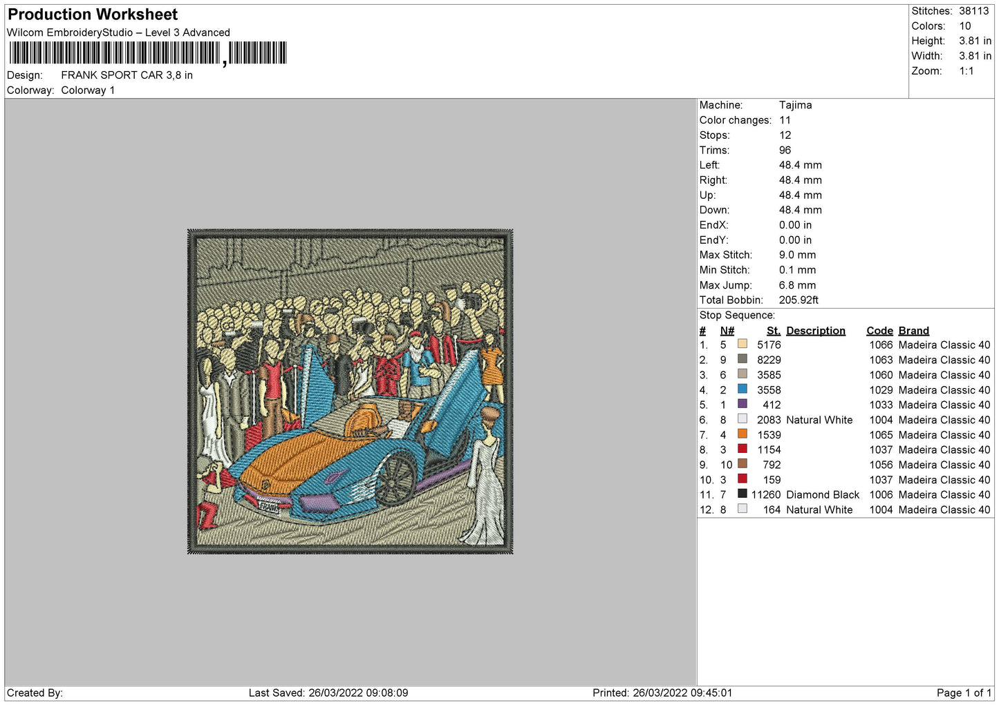 Frank Sport Car Embroidery File 4 size