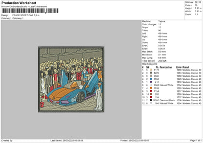 Frank Sport Car Embroidery File 4 size