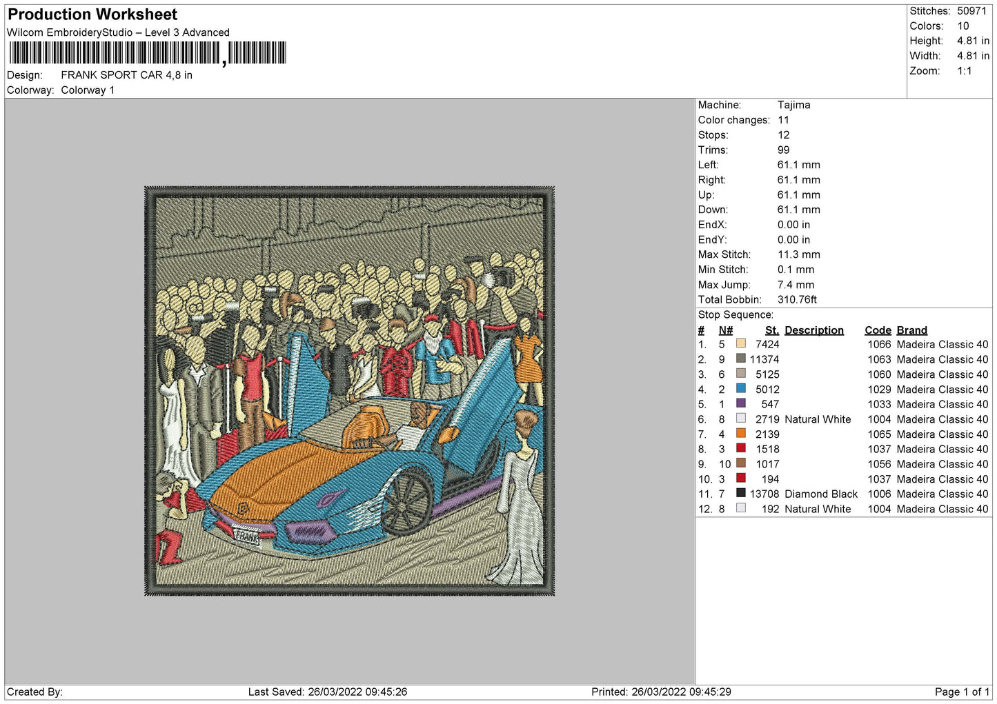 Frank Sport Car Embroidery File 4 size