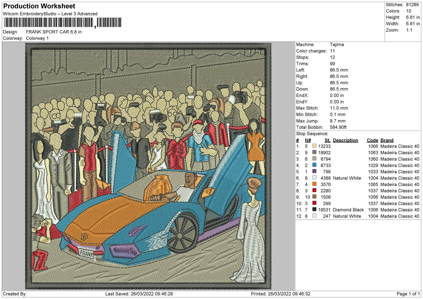 Frank Sport Car Embroidery File 4 size