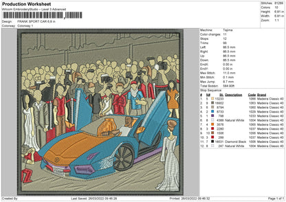 Frank Sport Car Embroidery File 4 size