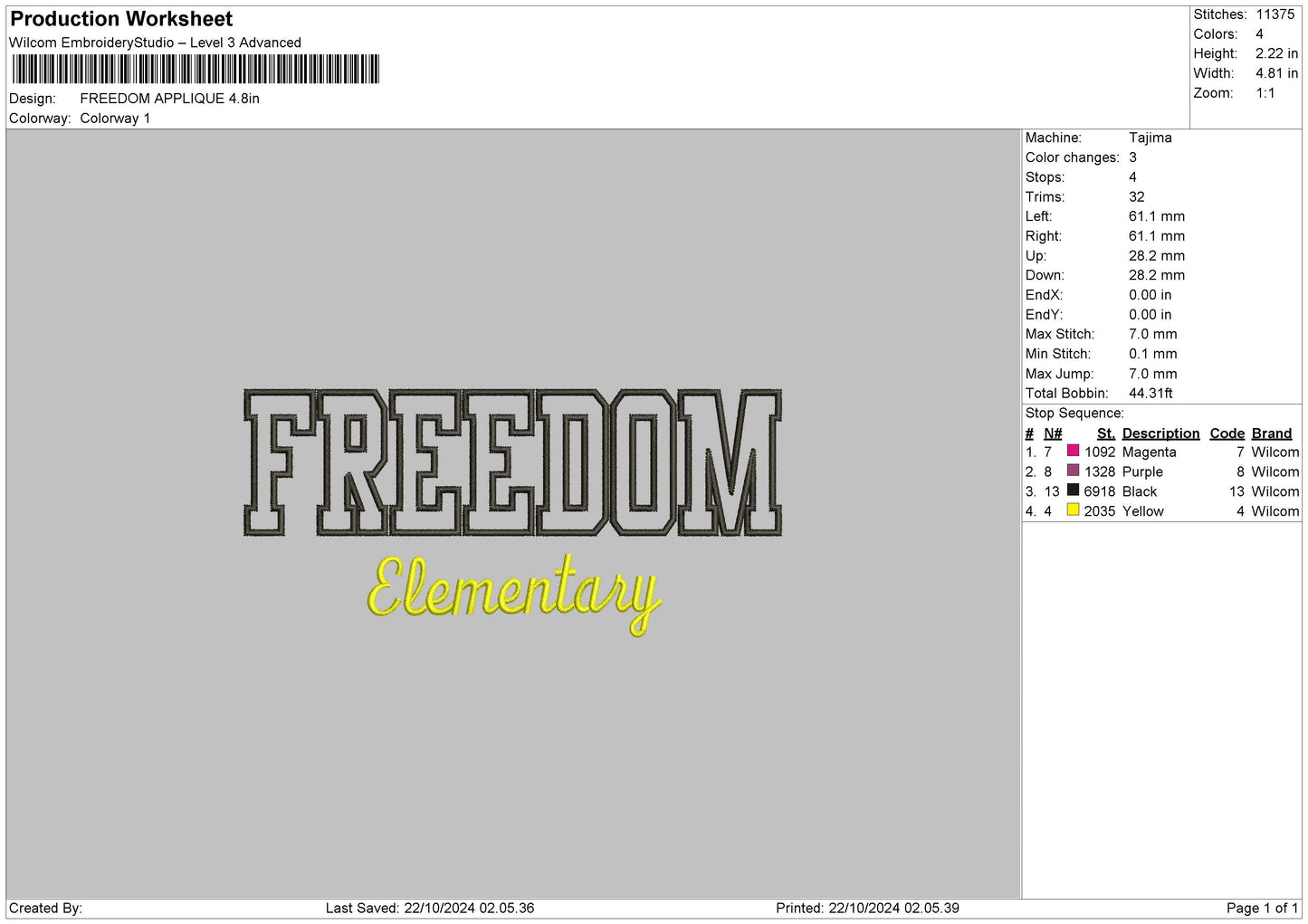 Freedom App Embroidery File 6 sizes