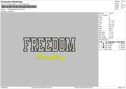 Freedom App Embroidery File 6 sizes