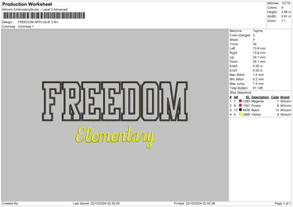 Freedom App Embroidery File 6 sizes