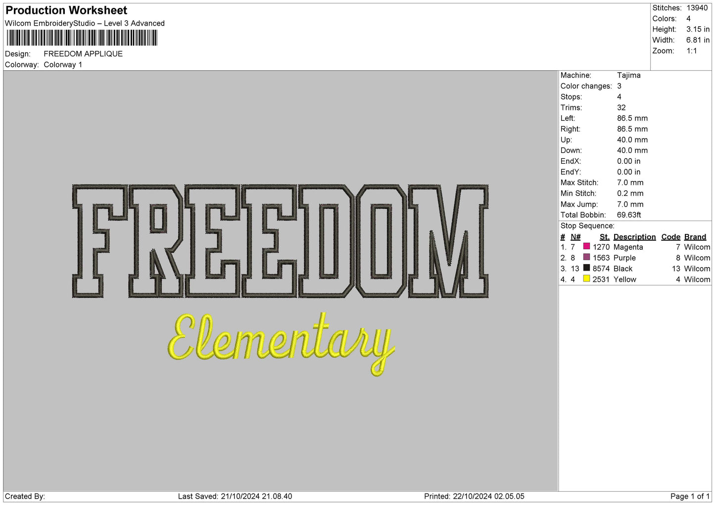 Freedom App Embroidery File 6 sizes