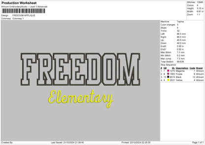 Freedom App Embroidery File 6 sizes