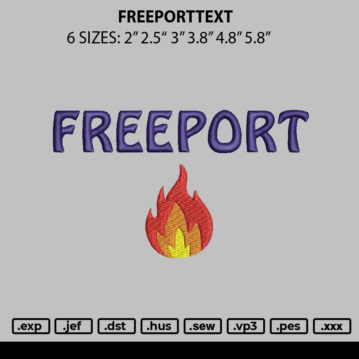 Freeporttext Embroidery File 6 sizes