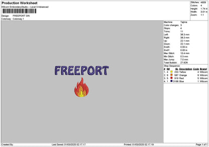 Freeporttext Embroidery File 6 sizes