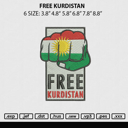 Free Kurdistan Embroidery File 6 sizes