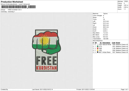Free Kurdistan Embroidery File 6 sizes