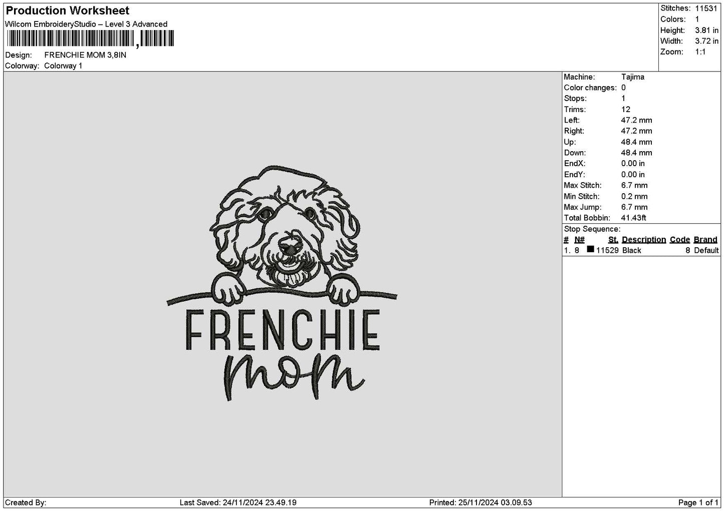 Frenchietext Embroidery File 6 sizes