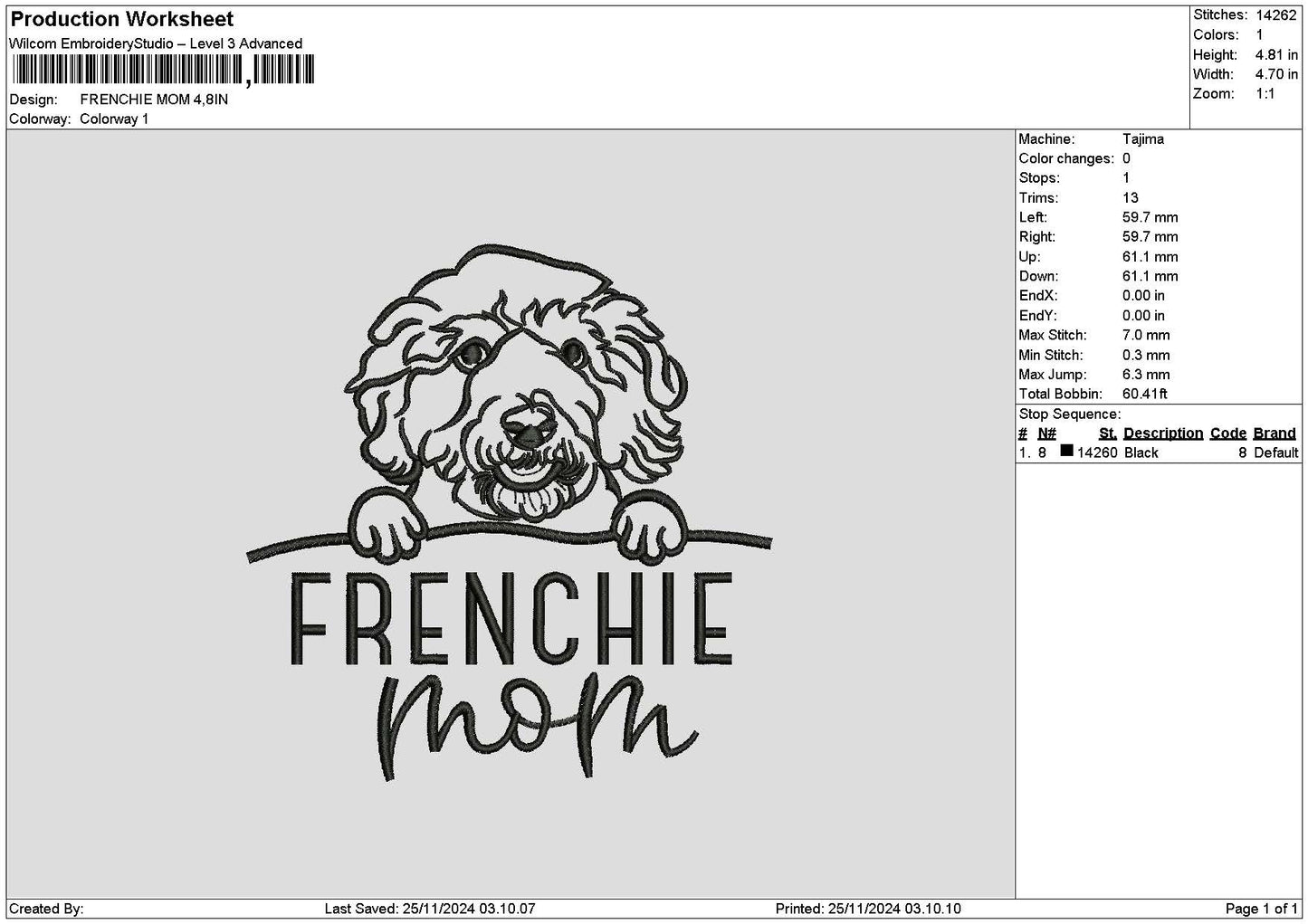 Frenchietext Embroidery File 6 sizes
