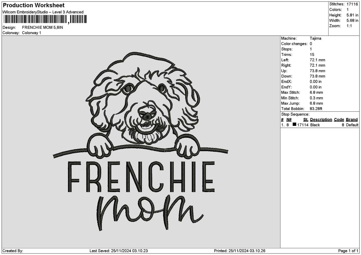 Frenchietext Embroidery File 6 sizes