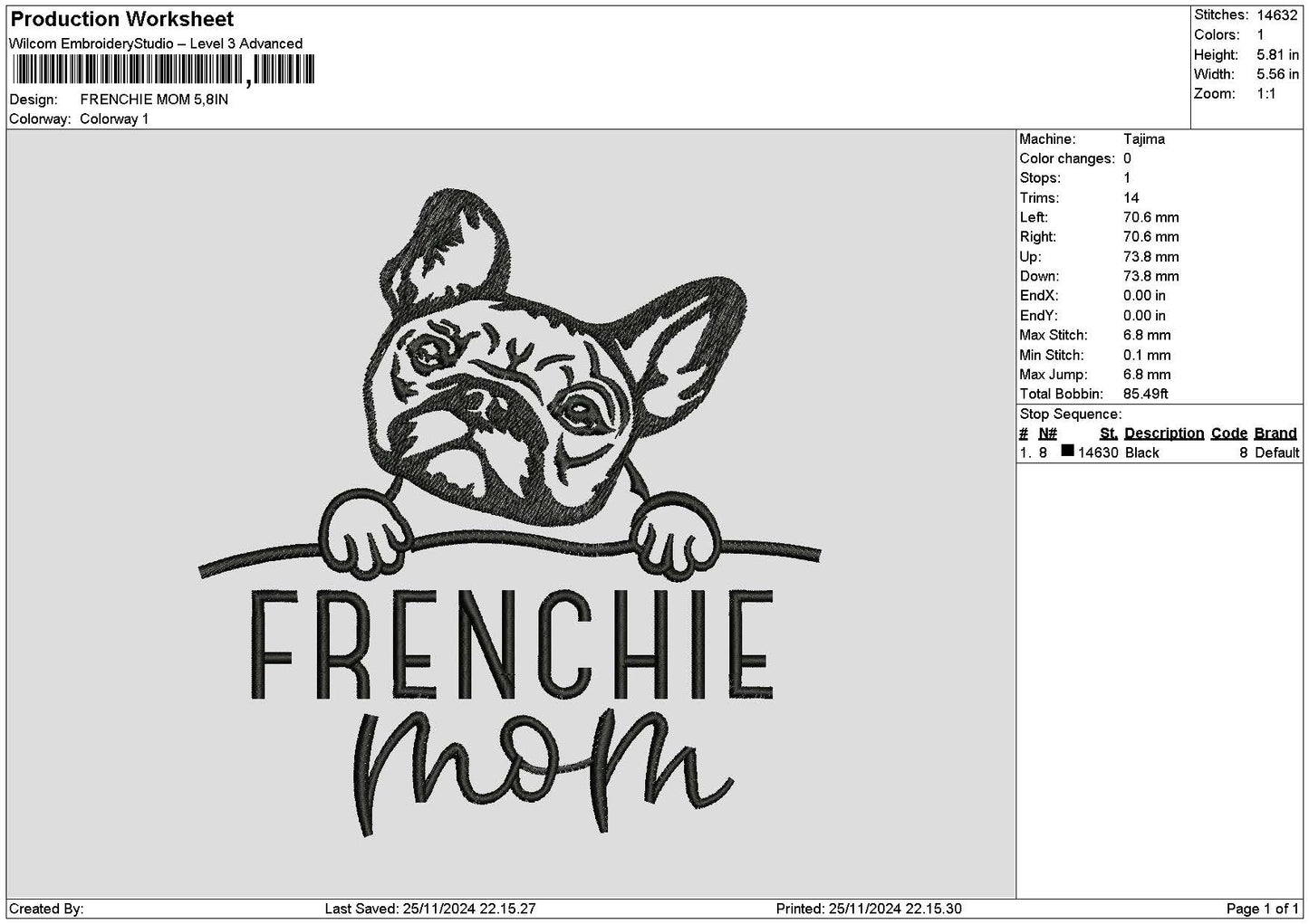 Frenchietext Embroidery File 6 sizes