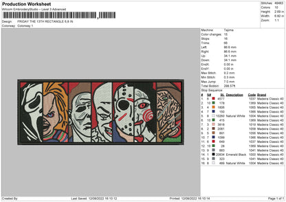 Friday The 13Th Rectangle Embroidery File 6 sizes