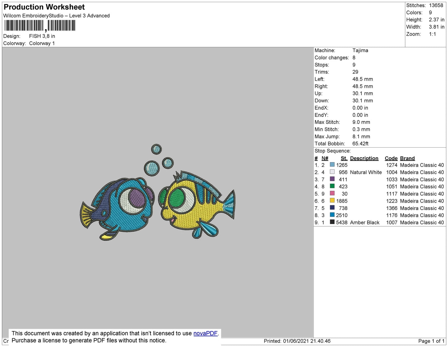 Fish Cartoon Embroidery File 4 size