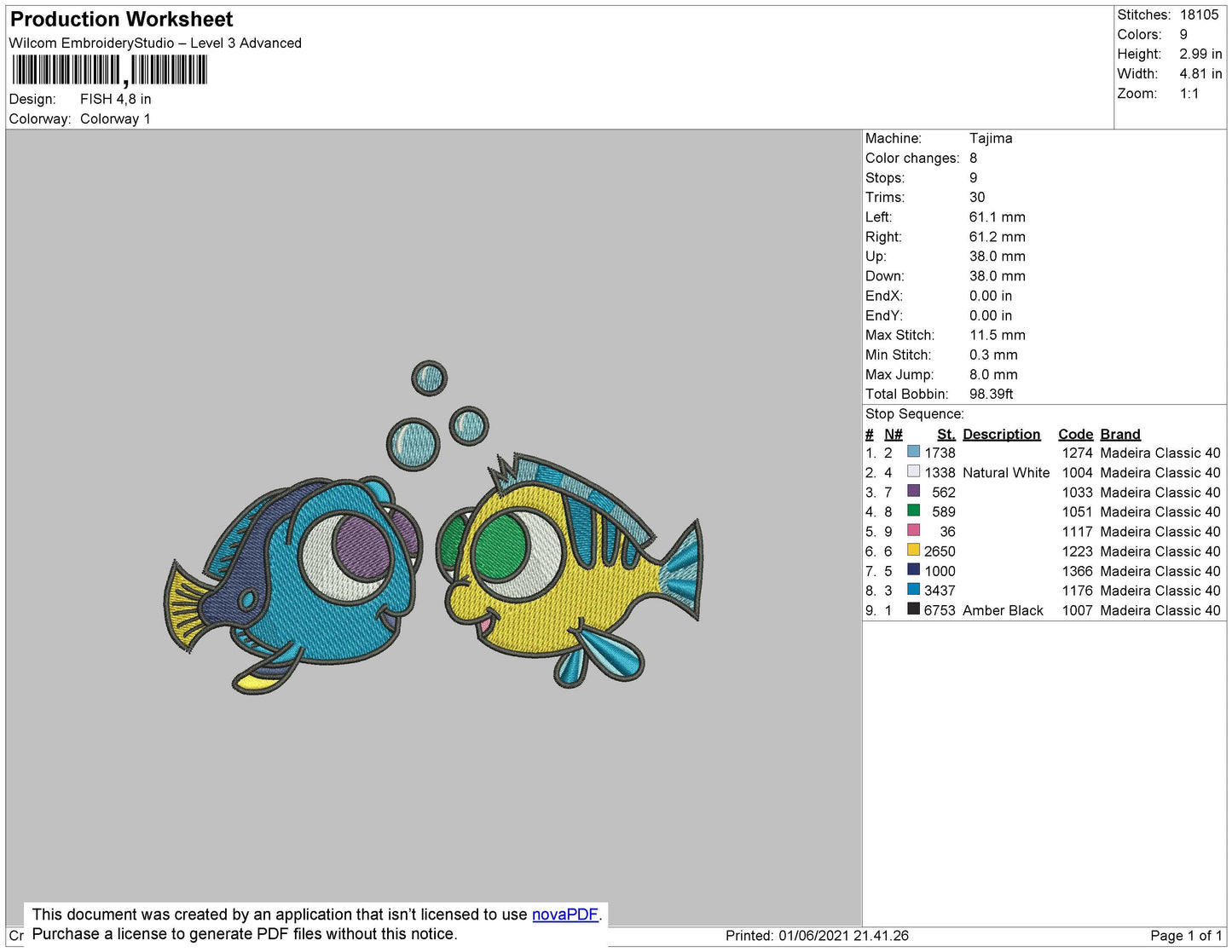 Fish Cartoon Embroidery File 4 size