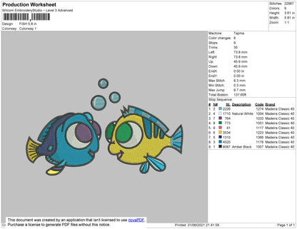 Fish Cartoon Embroidery File 4 size