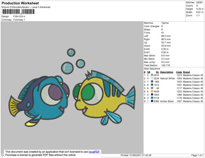 Fish Cartoon Embroidery File 4 size