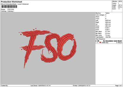 Fsotext Embroidery File 6 sizes