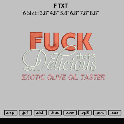 F Txt Embroidery File 6 sizes