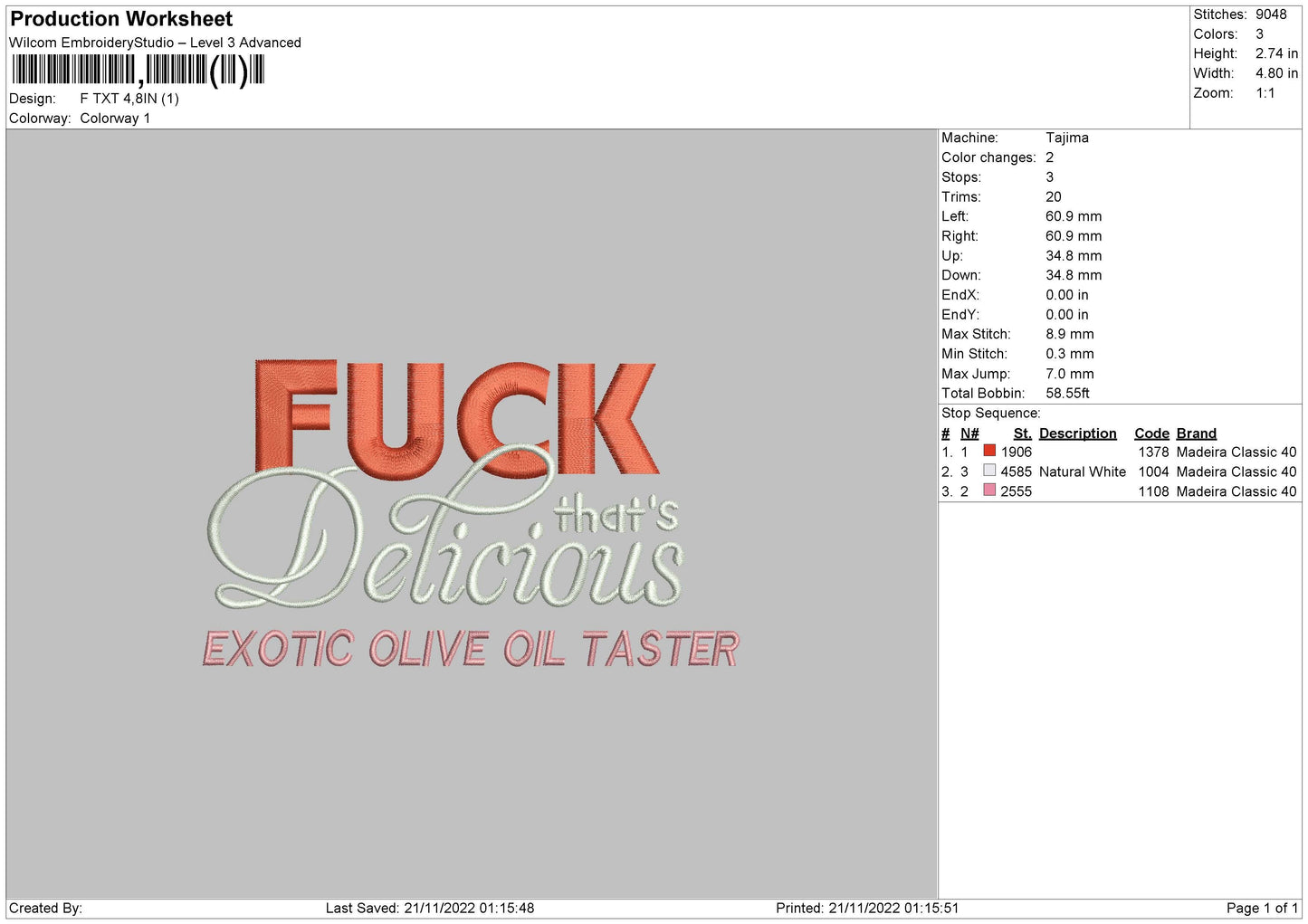 F Txt Embroidery File 6 sizes