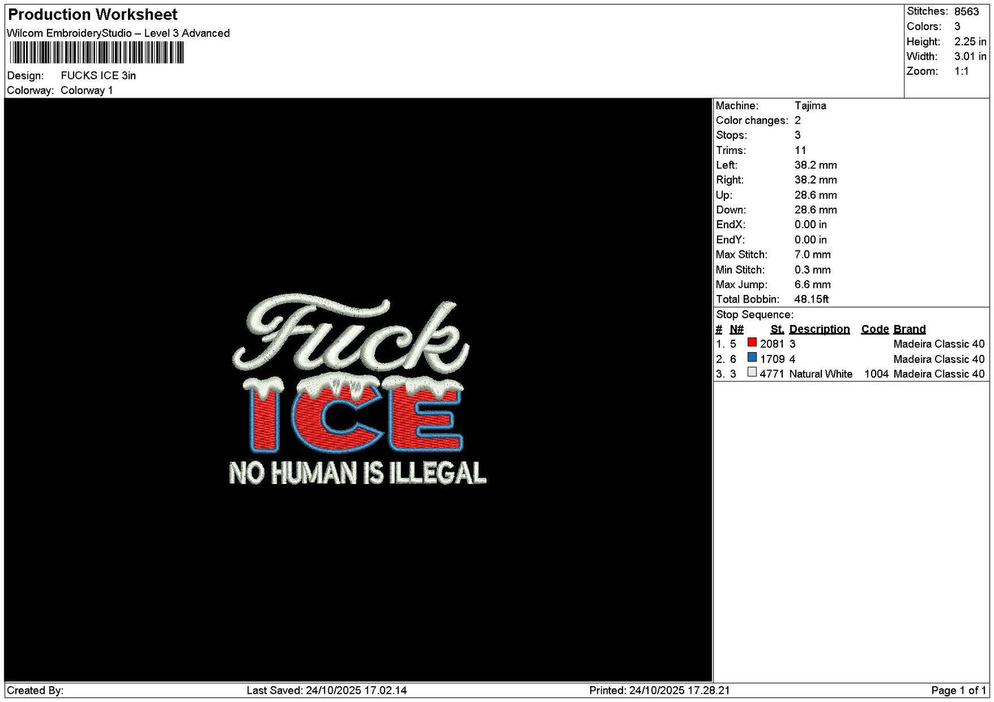 Icetext 2410 Embroidery File 6 sizes