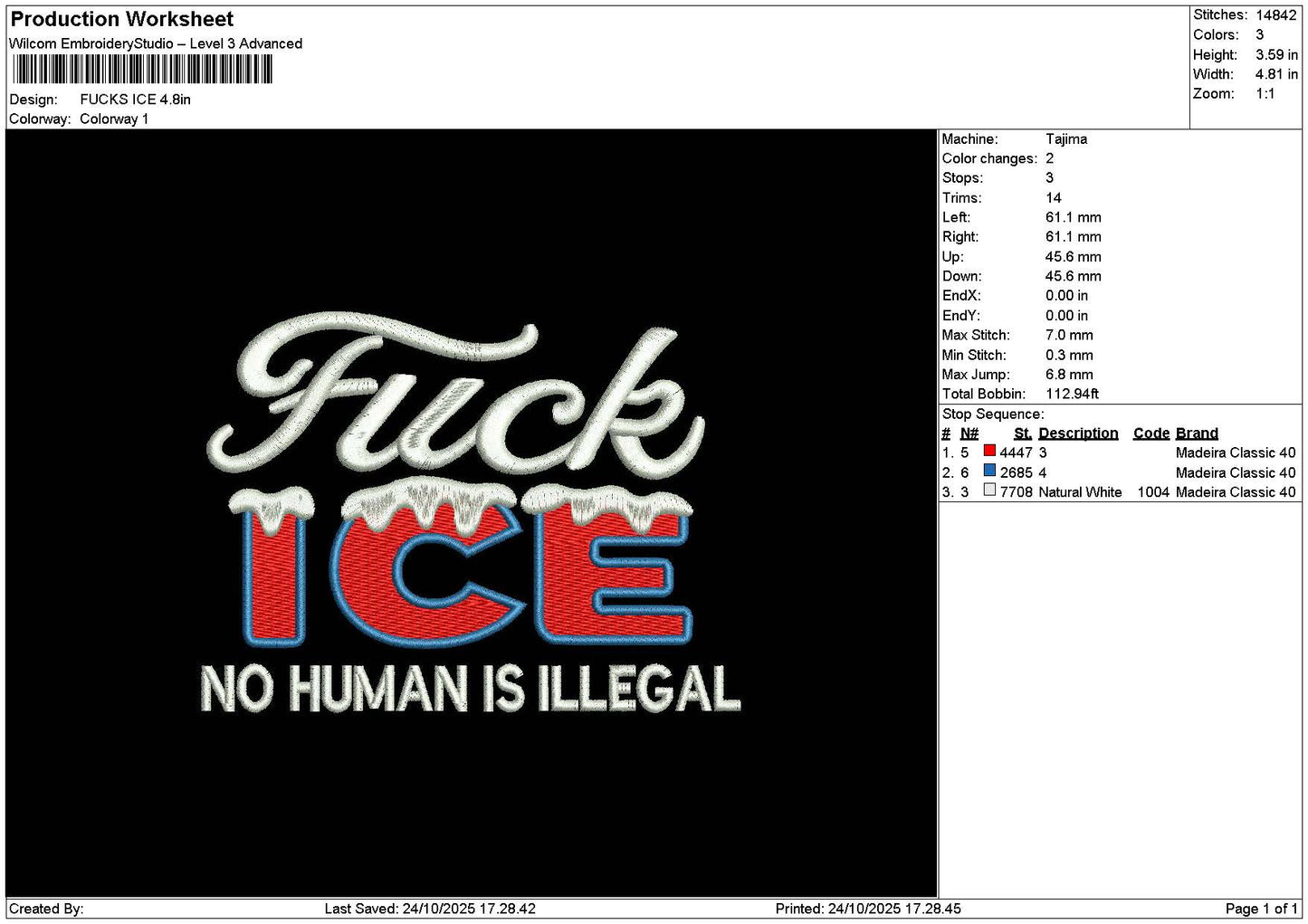 Icetext 2410 Embroidery File 6 sizes