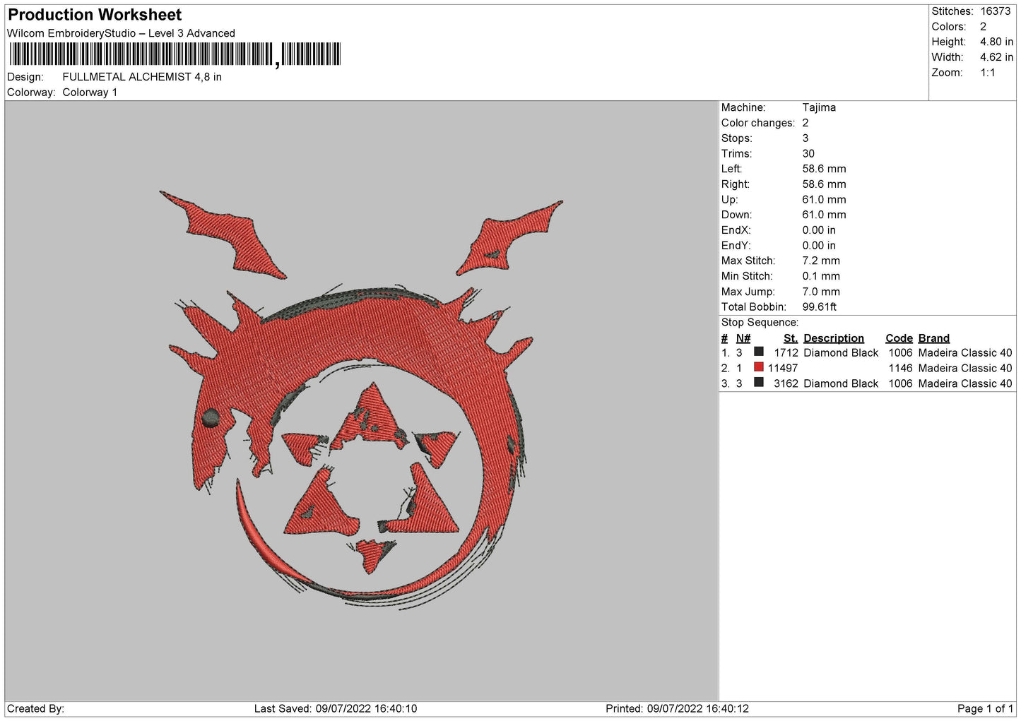 Fullmetal Alchemist Embroidery File 4 sizes