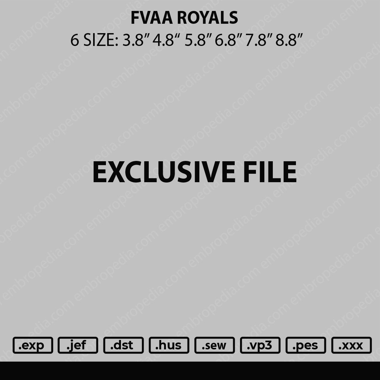 Fvaa Royals Embroidery File 6 sizes