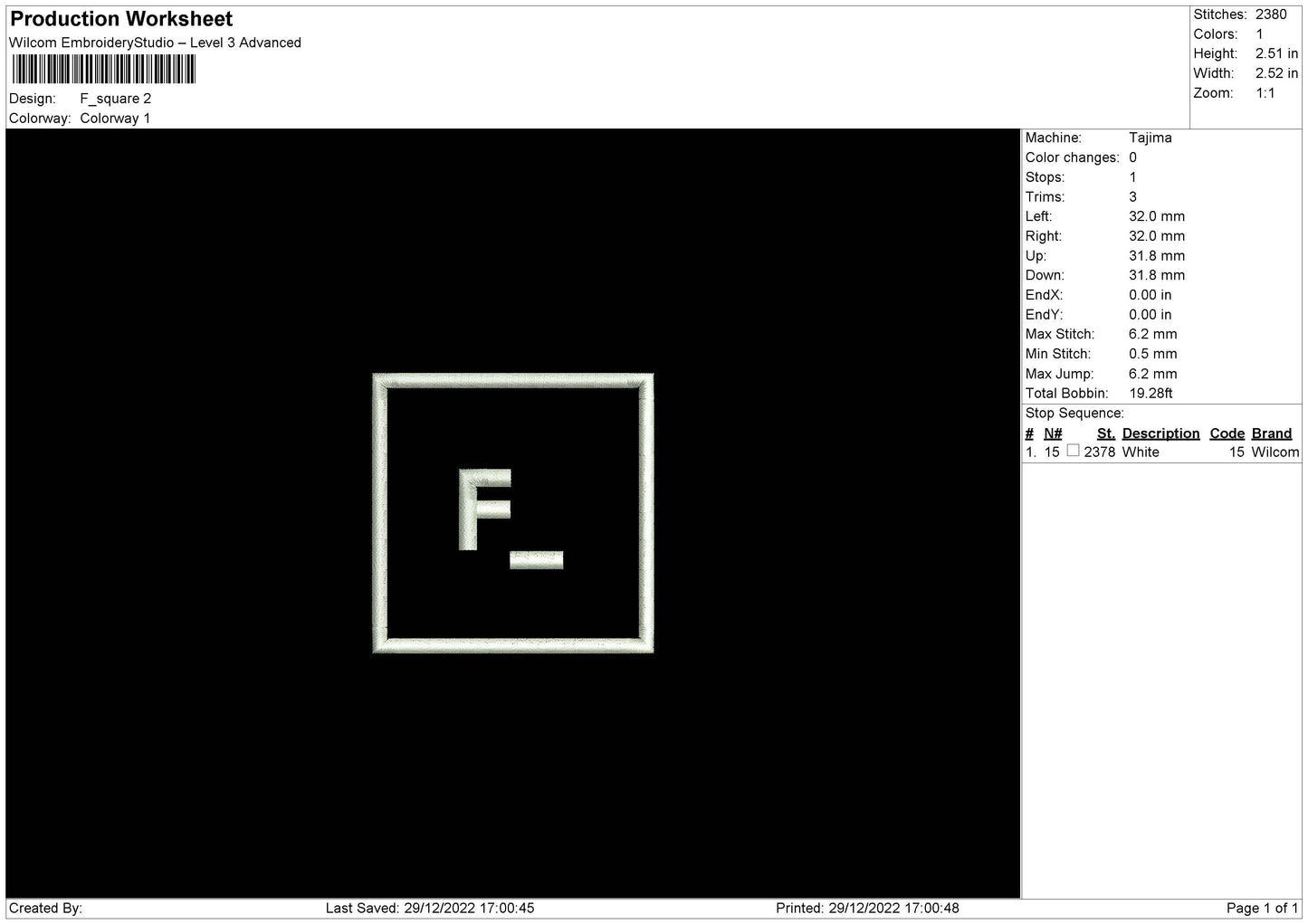 F Square Embroidery File 6 sizes