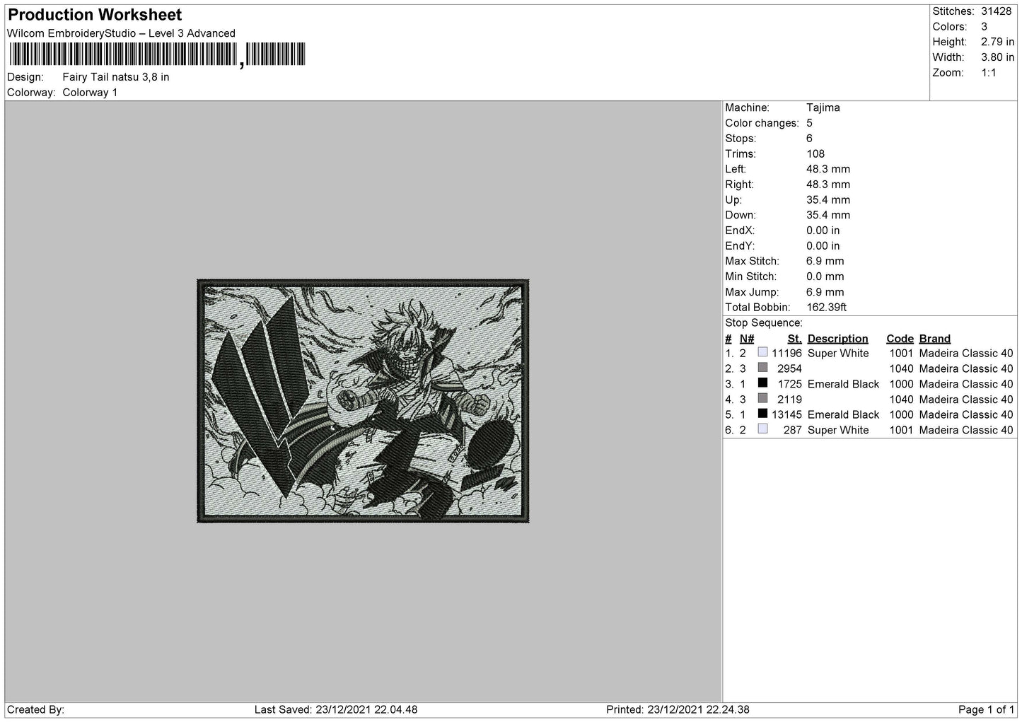 Fairy Tail Natsu Embroidery File 4 size