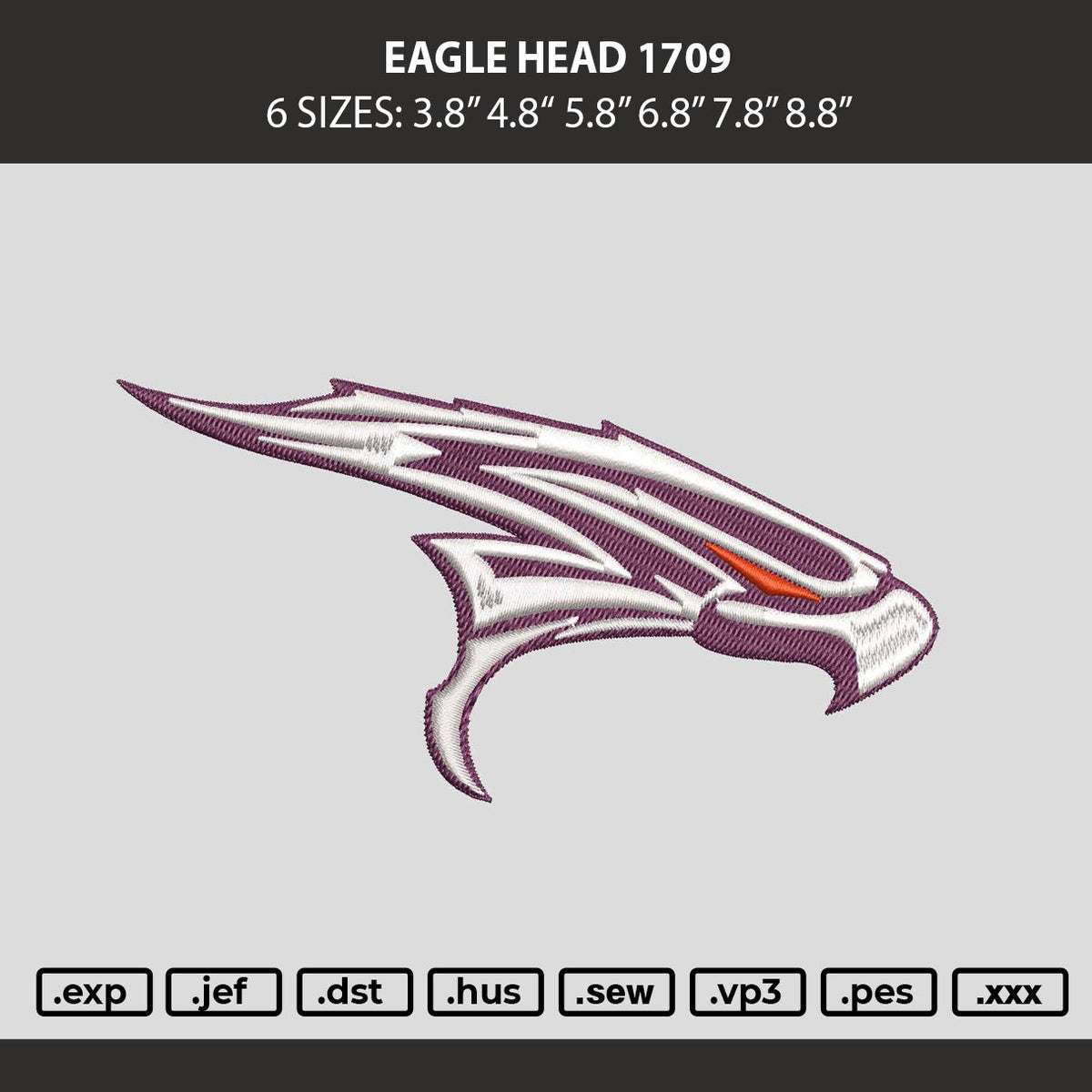 Eagle Head 1709 Embroidery Machine Design File 6 sizes