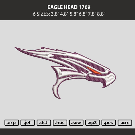 Eagle Head 1709 Embroidery Machine Design File 6 sizes