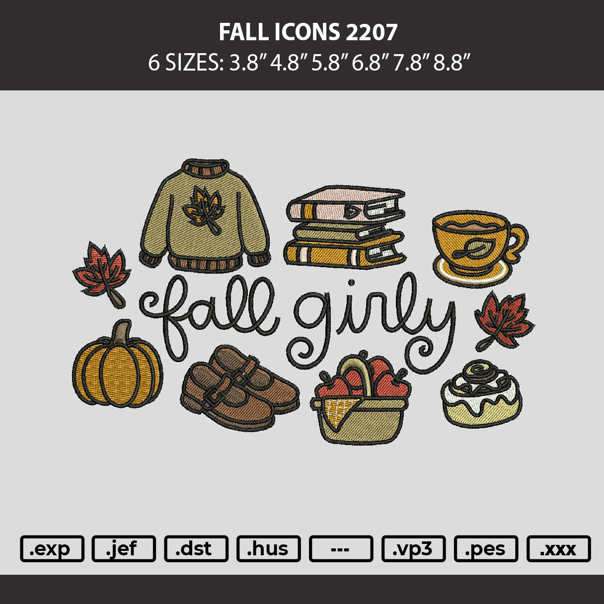 Fall Icons 2207 Embroidery Machine Design File 6 sizes