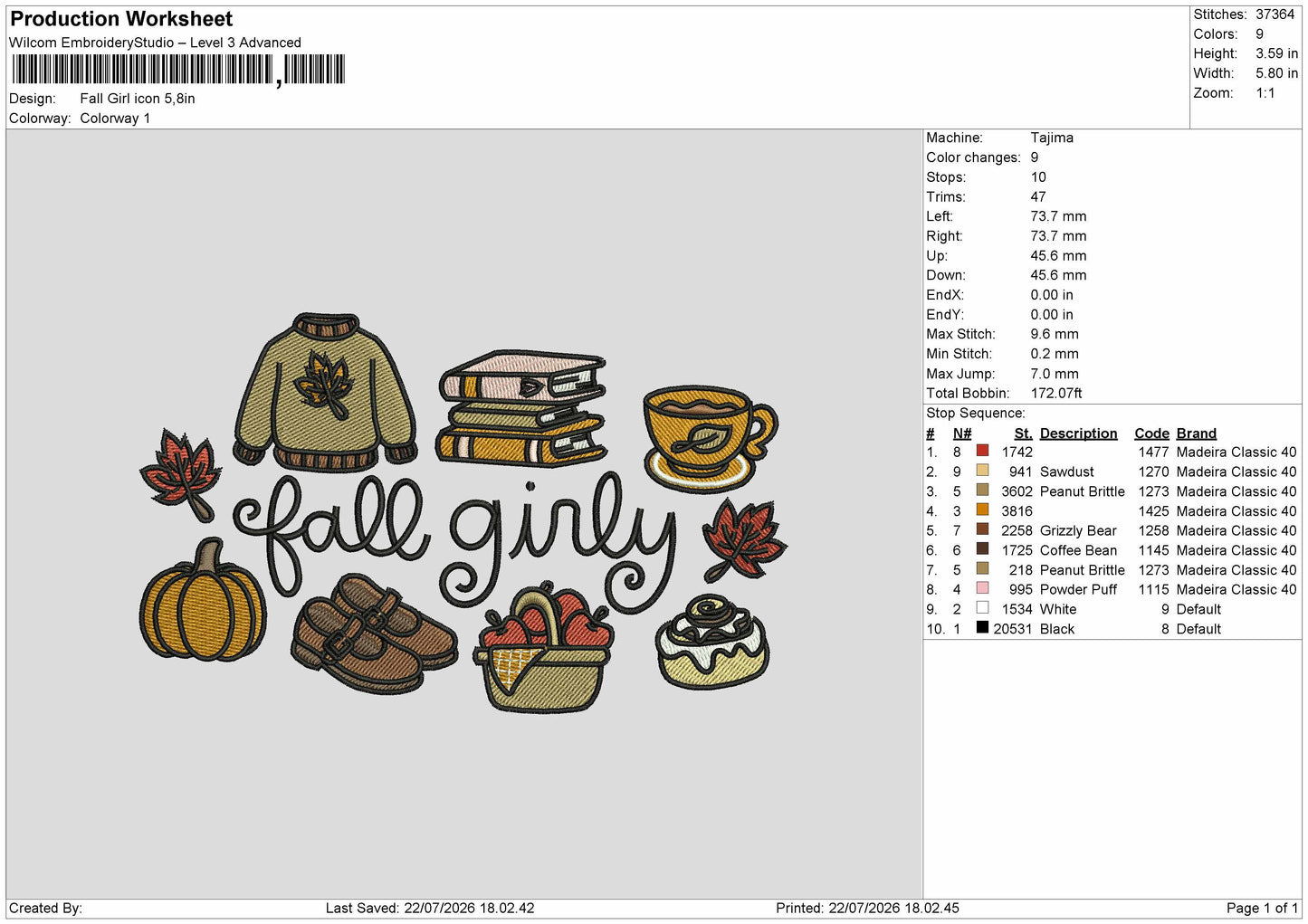 Fall Icons 2207 Embroidery Machine Design File 6 sizes