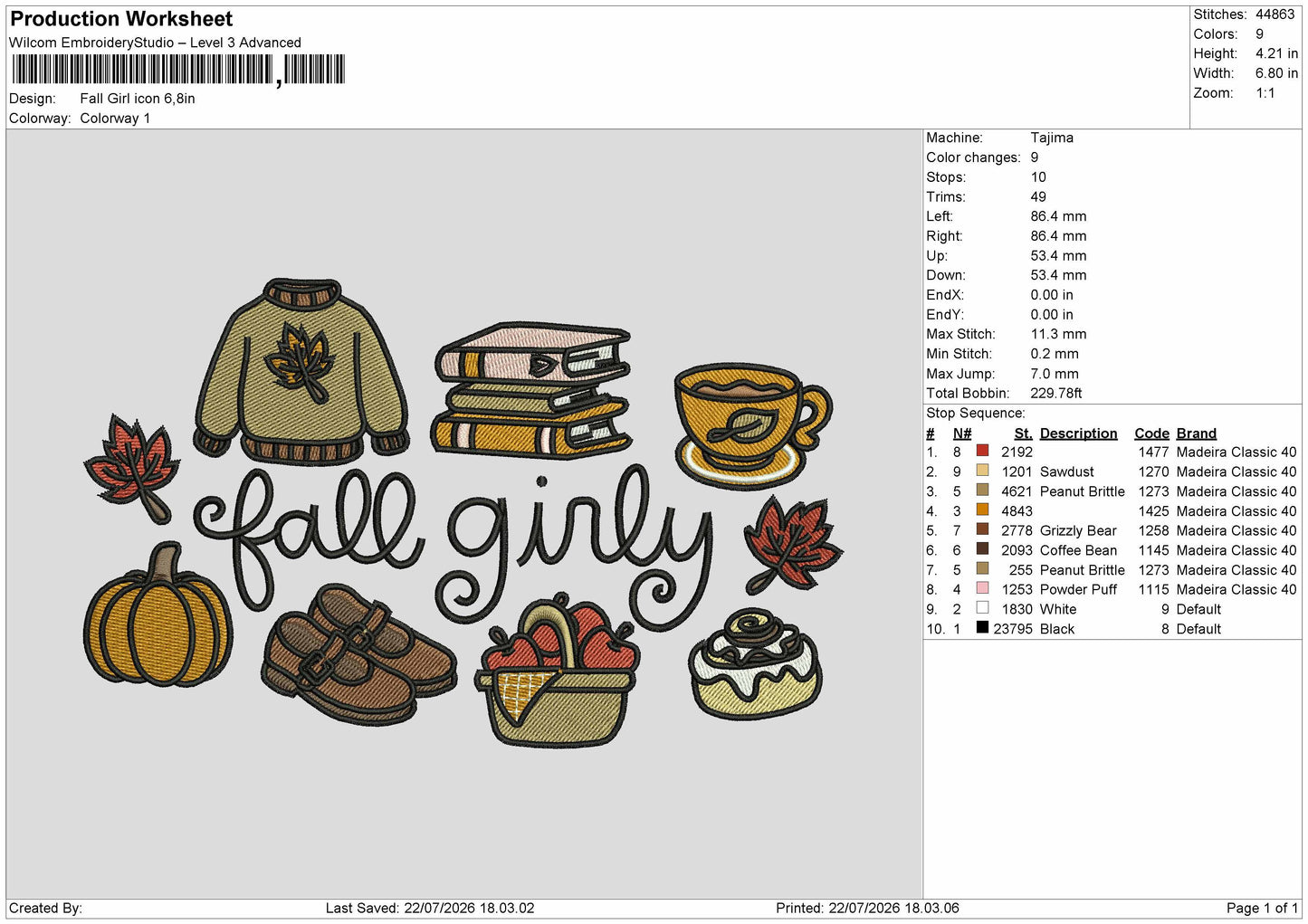 Fall Icons 2207 Embroidery Machine Design File 6 sizes