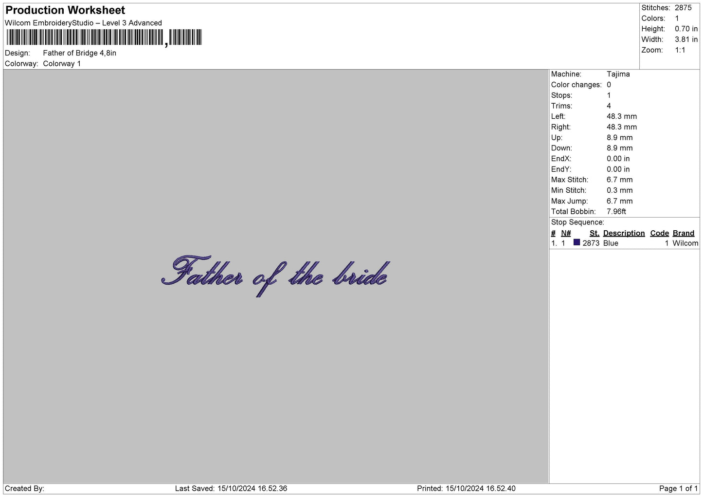 Fathertext 1510 Embroidery File 6 sizes