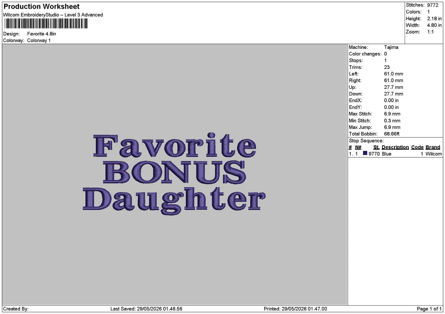 Favoritetext 2805 Embroidery File 6 sizes