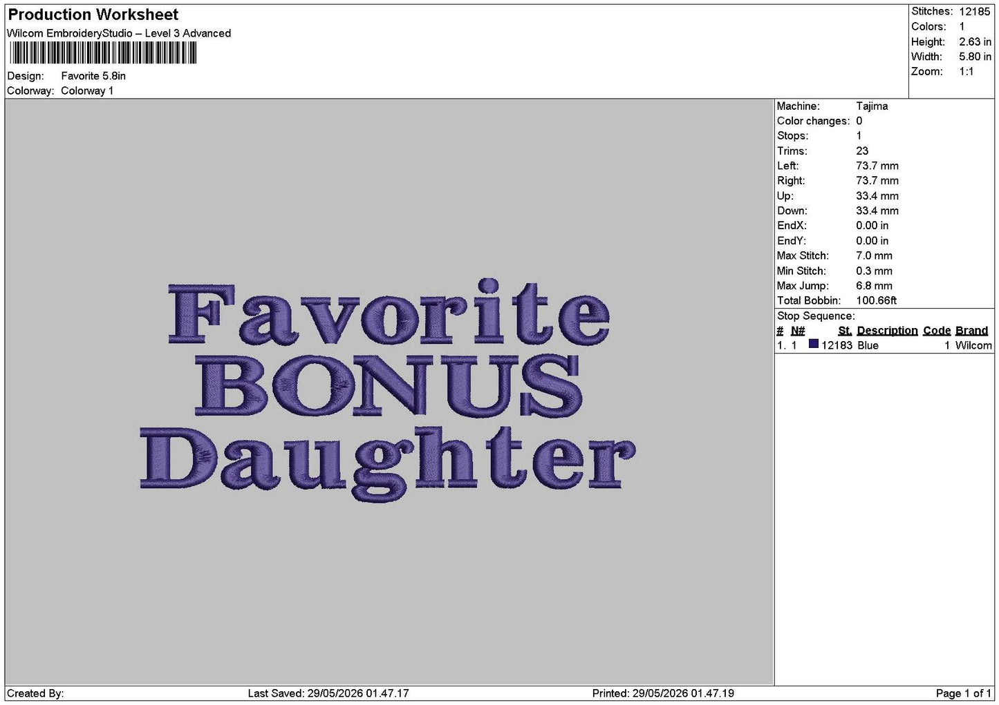 Favoritetext 2805 Embroidery File 6 sizes