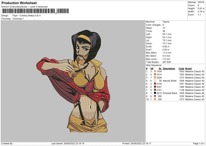 Faye Cowboy Bebop Embroidery File 4 size