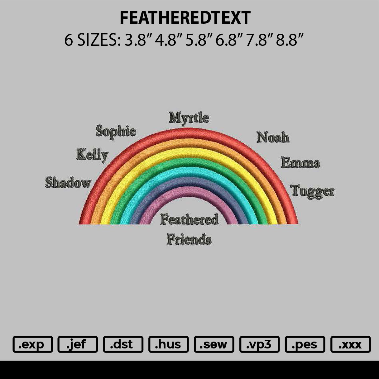 Featheredtext Embroidery File 6 sizes