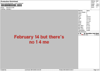 Februarytext 14 Embroidery File 6 sizes
