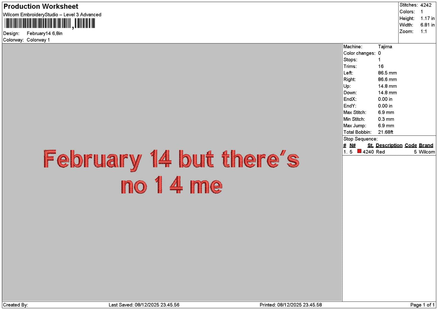 Februarytext 14 Embroidery File 6 sizes