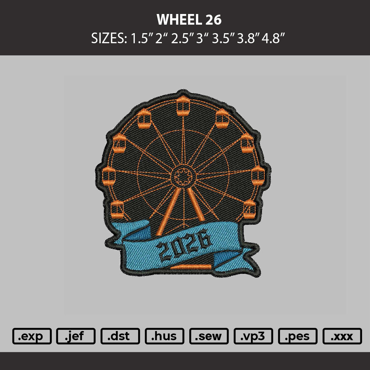 Wheel Embroidery Machine Design File 6 sizes