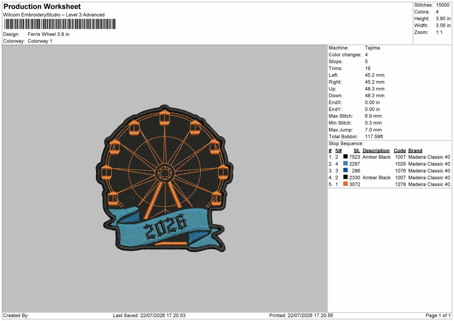 Wheel Embroidery Machine Design File 6 sizes