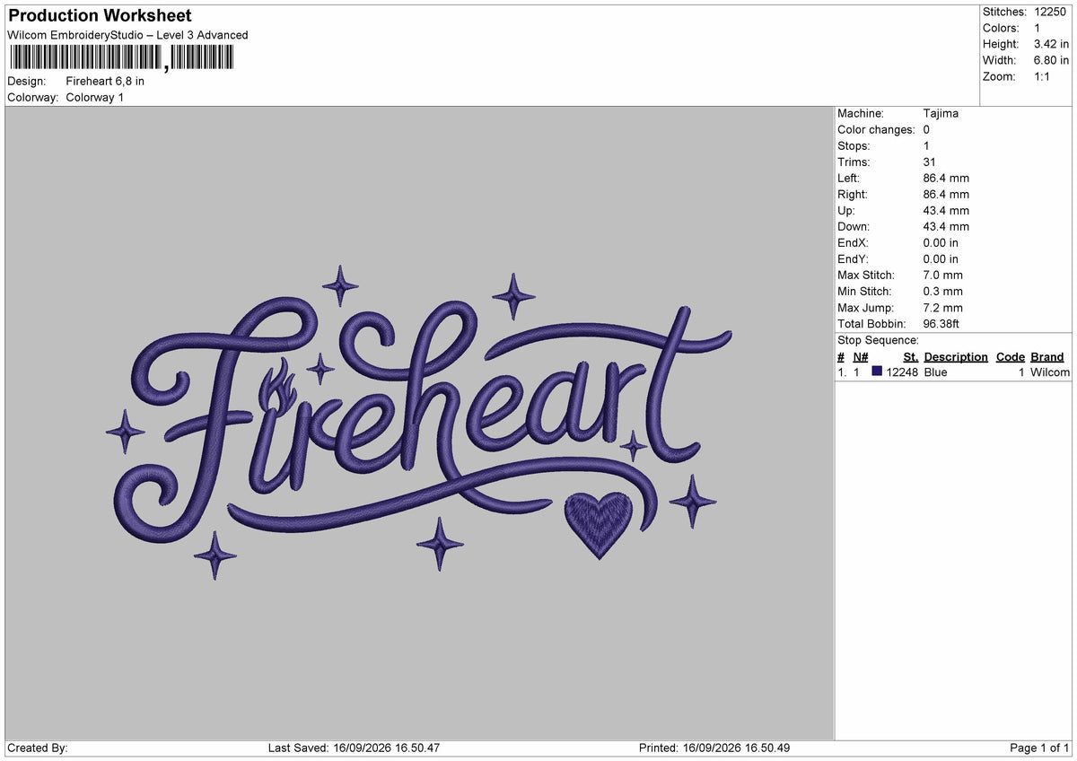 Fireheart Text Embroidery Machine Design File 6 sizes